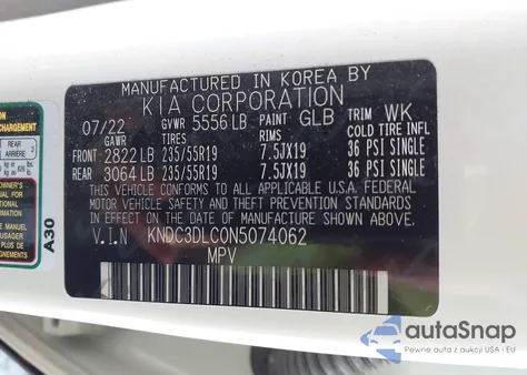 2022 Kia Ev6 Wind z USA, uszkodzony, nr VIN KNDC3DLC0N5074062